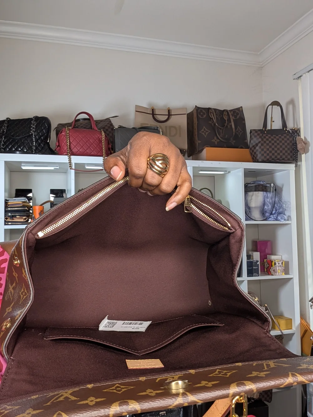 Louis Vuitton Clunny Brown Monogram Canvas Satchel with Pink-Tan Strap